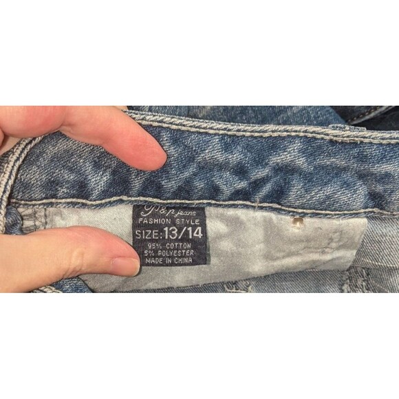 P&P Jeans 13/14 Junior's Blue Bedazzled Bling Rhinestone Pocket Straight Leg Y2K - Picture 6 of 6